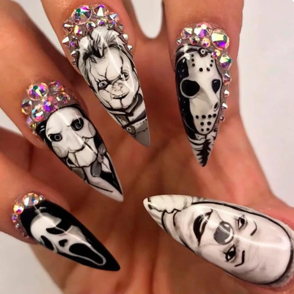 Nail Art Vampire - 24Pcs Glossy Long Almond Halloween Press