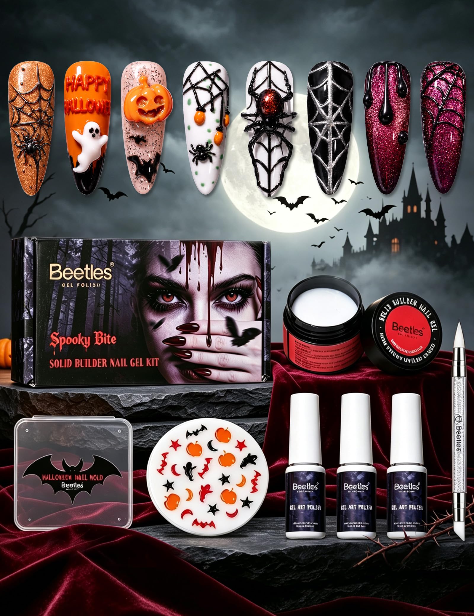 Nail Art Vampire - Beetles 3D Gel Nail Art White