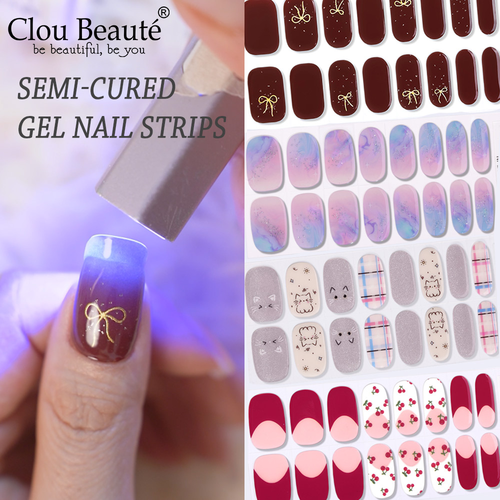 Striping Tape Nail - Semi-Cured Gel Nail Strips 16 Tips