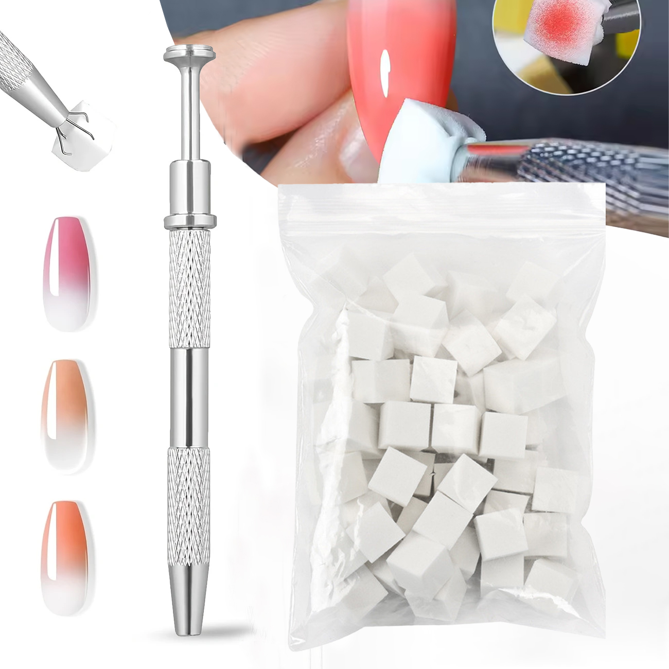 50Pcs Nail Art Sponges + Grabb - Nail Art Ombre Glitter ulasan dan harga