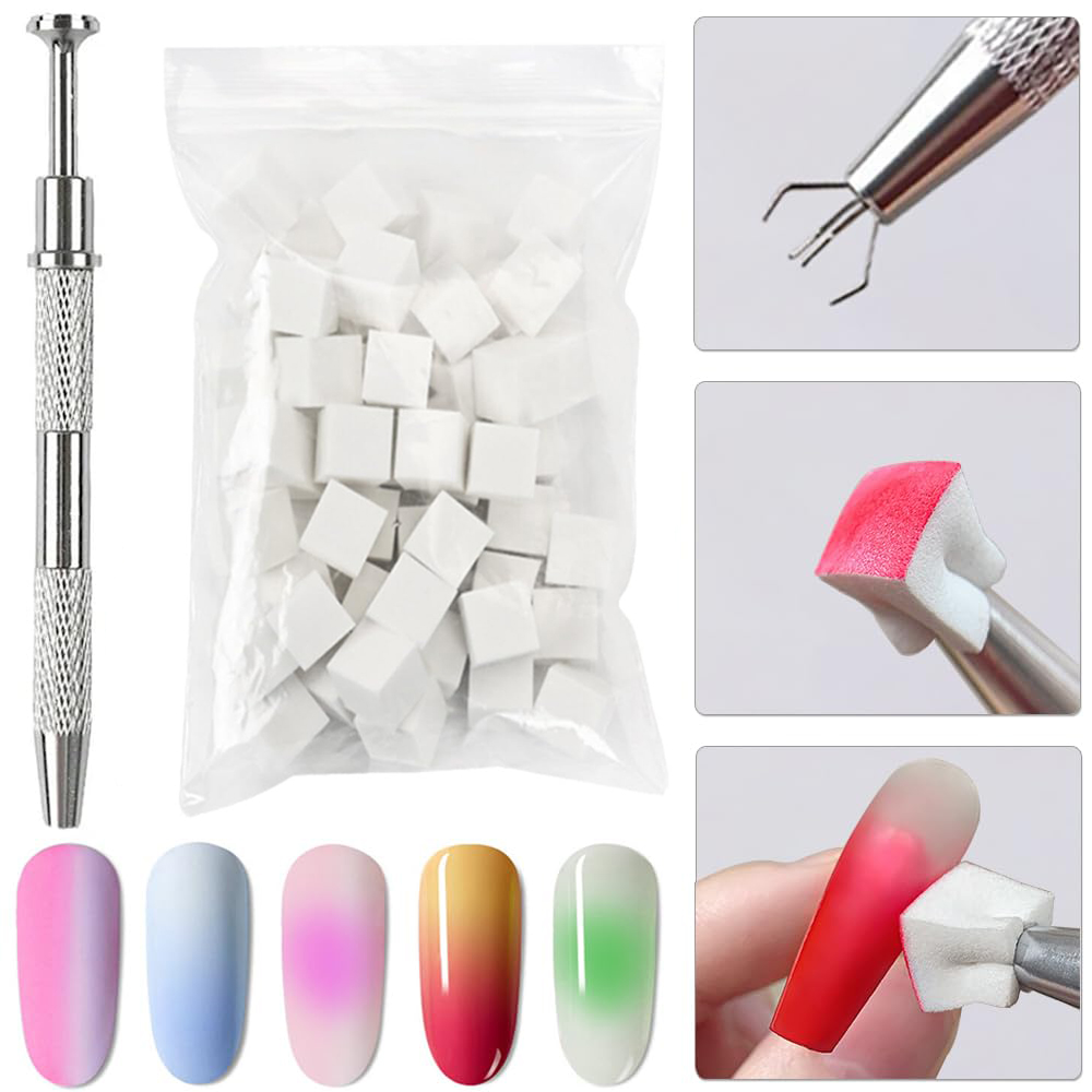 50Pcs Nail Art Sponges + Grabb - Nail Art Ombre Glitter ulasan dan harga