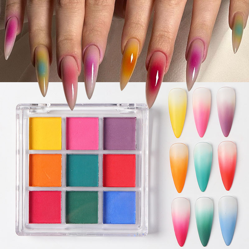 9 Colors Gradient Manicure Nai - Nail Art Ombre Glitter ulasan dan harga
