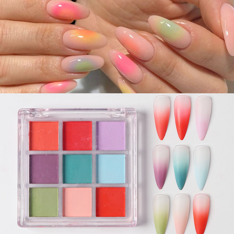 9 Colors Gradient Manicure Nai - Nail Art Ombre Glitter ulasan dan harga