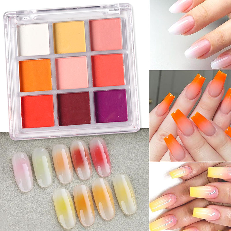 9 Colors Gradient Manicure Nai - Nail Art Ombre Glitter ulasan dan harga