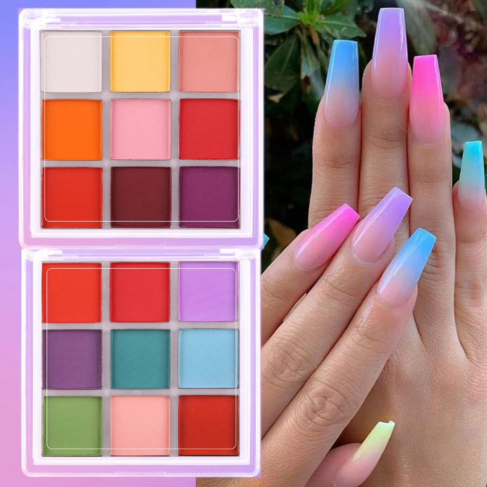 9 Colors Nail Pigment Palette  - Nail Art Ombre Glitter ulasan dan harga