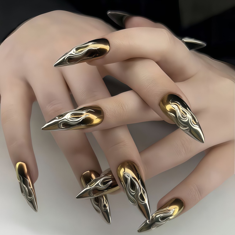 24PCS 3D Chrome Silver Gold Fl - Nail Art Gold ulasan dan harga