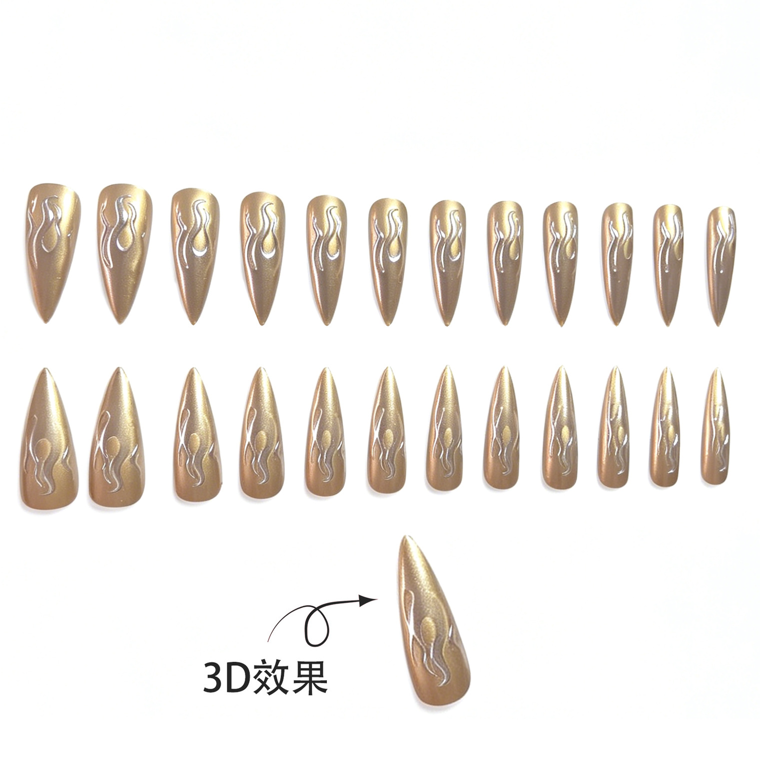 24PCS 3D Chrome Silver Gold Fl - Nail Art Gold ulasan dan harga