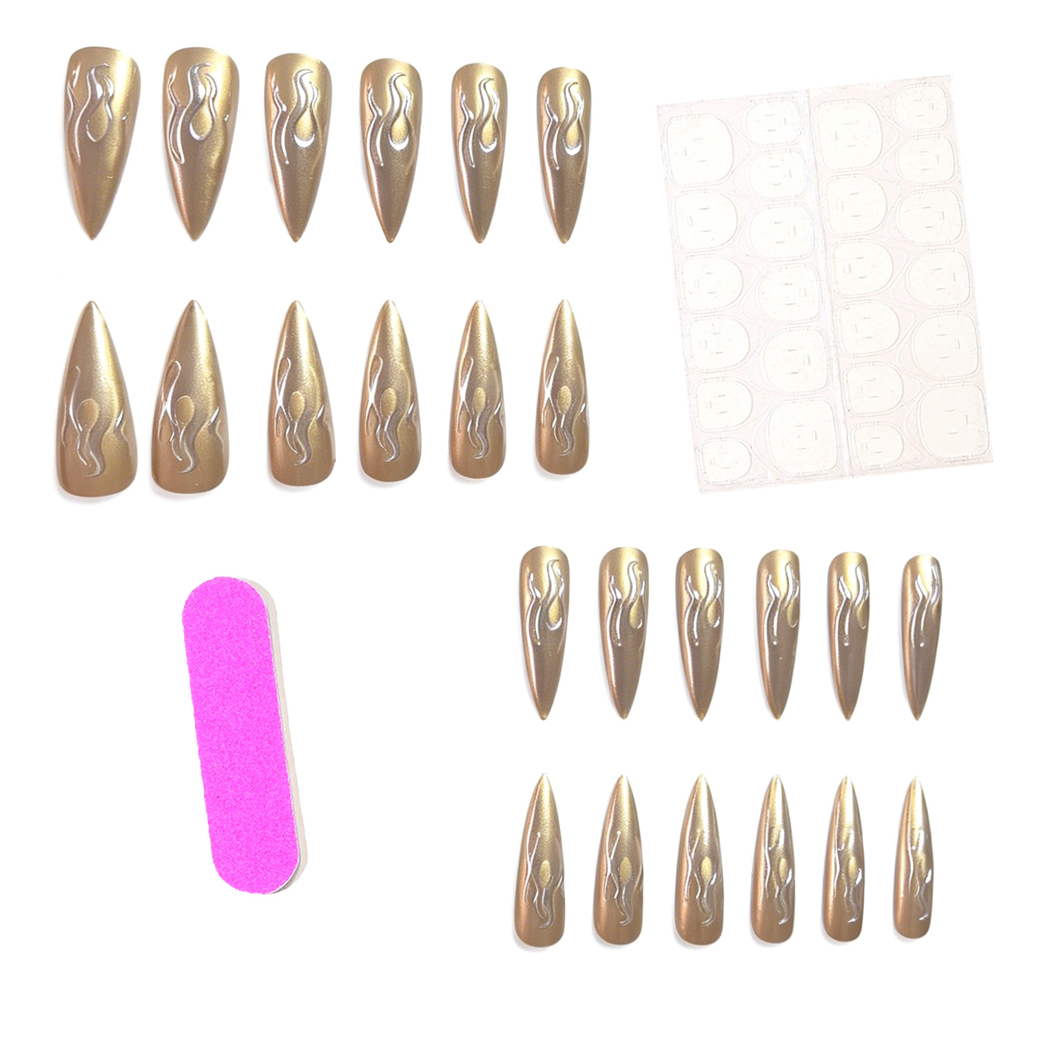 24PCS 3D Chrome Silver Gold Fl - Nail Art Gold ulasan dan harga