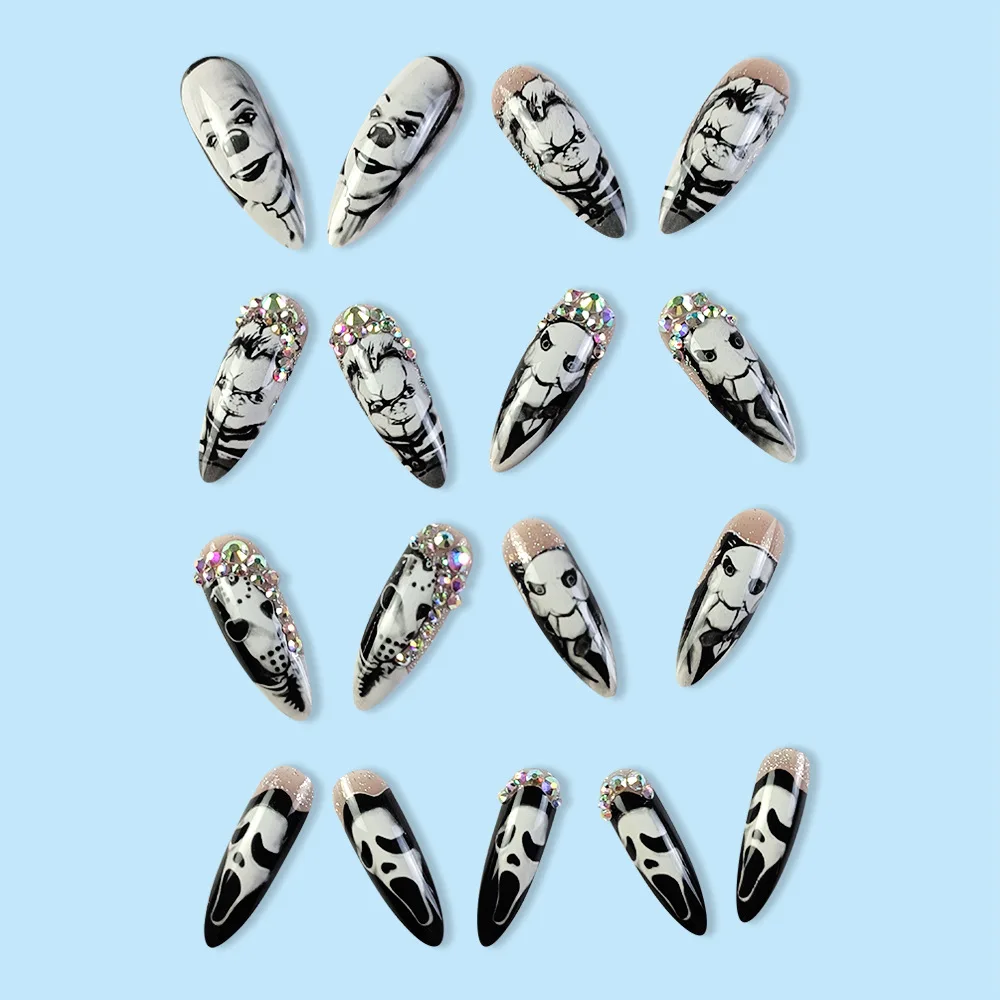 24Pcs Glossy Long Almond Hallo - Nail Art Vampire ulasan dan harga