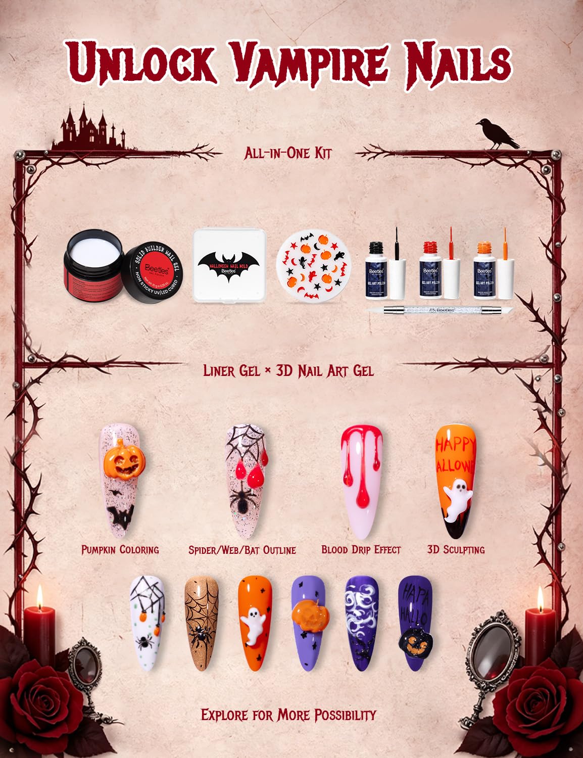 Beetles 3D Gel Nail Art White  - Nail Art Vampire ulasan dan harga