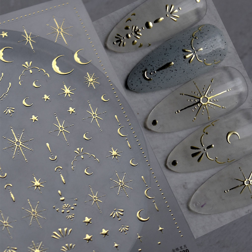 3D Gold Sun/Moon/Star Bronzing - Nail Art Gold ulasan dan harga