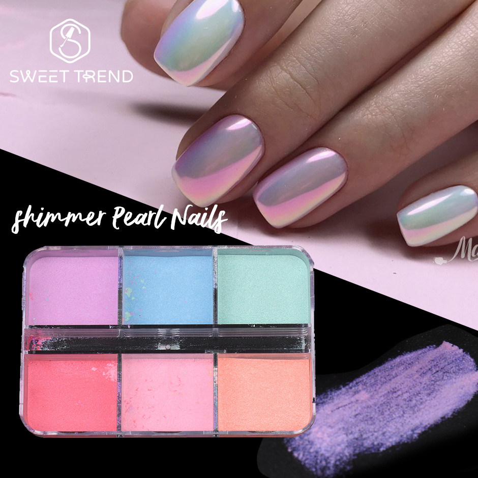 6 Grids Mirror Pearl Nail Powd - Nail Art Ombre Glitter ulasan dan harga