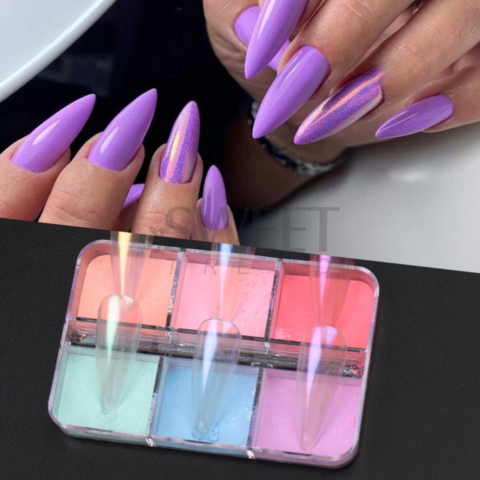 6 Grids Mirror Pearl Nail Powd - Nail Art Ombre Glitter ulasan dan harga