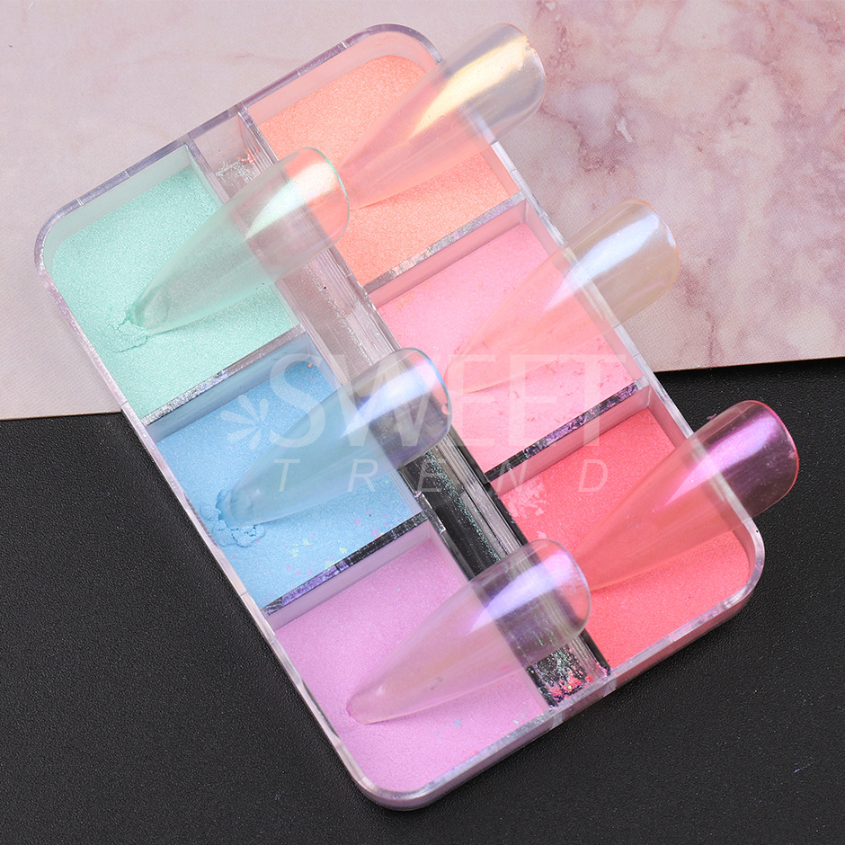 6 Grids Mirror Pearl Nail Powd - Nail Art Ombre Glitter ulasan dan harga