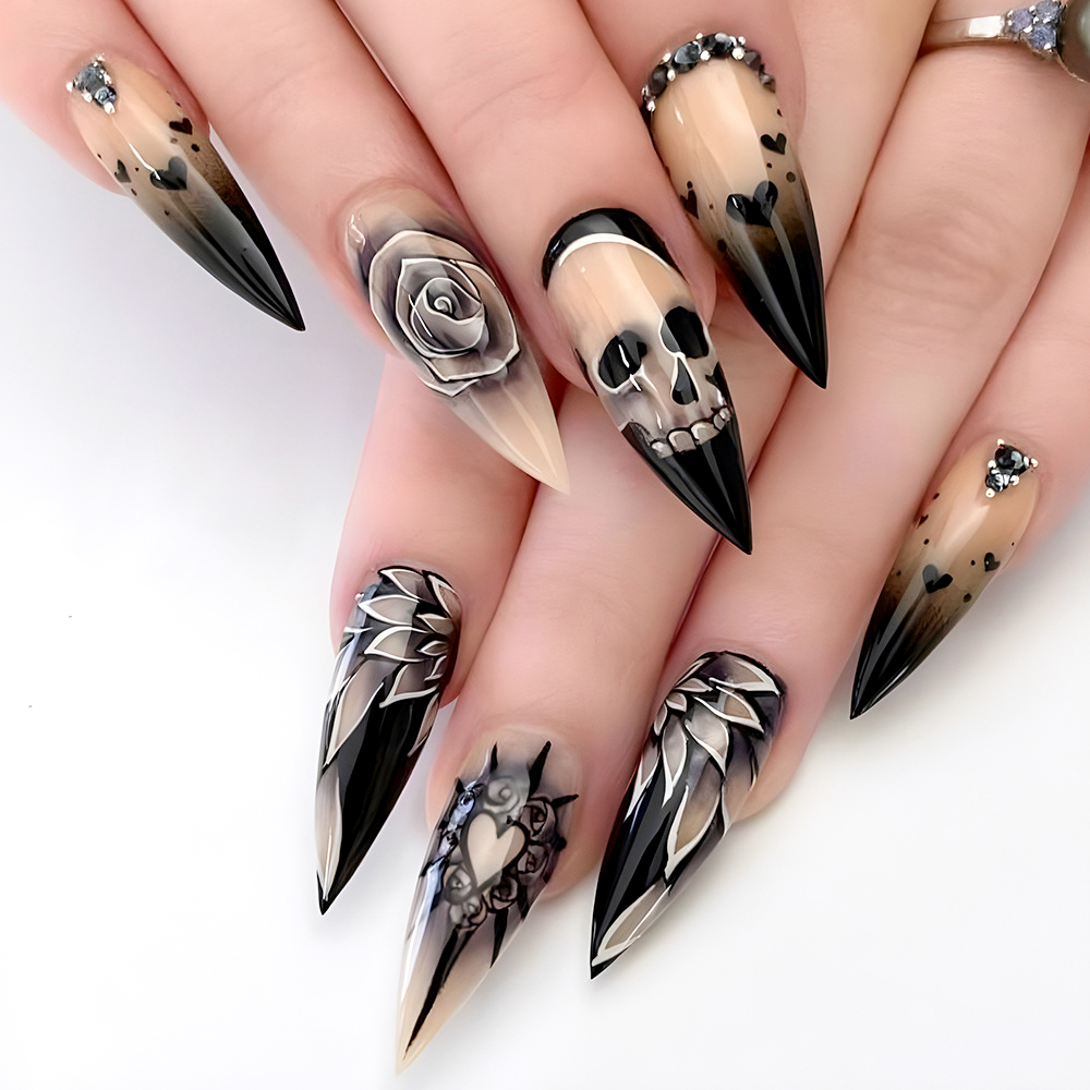 24Pc Black Gradient Skull Almo - Nail Art Vampire ulasan dan harga